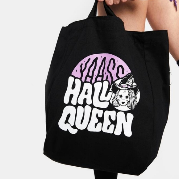 Too Fast ✦ “Queen Witch” Graphic Tote Bag ✦ Black Purple Witchcore Carryall OS - Picture 1 of 7